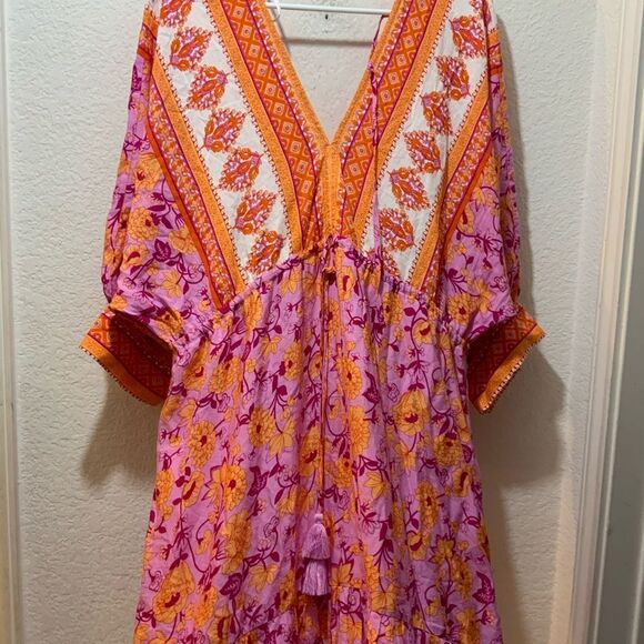 Lillyful Floral Orange & Pink  Dress size Large 100% rayon. - Picture 7 of 8
